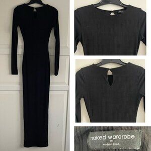 Naked Wardrobe Black Long Sleeve Keyhole Maxi Dress 2080